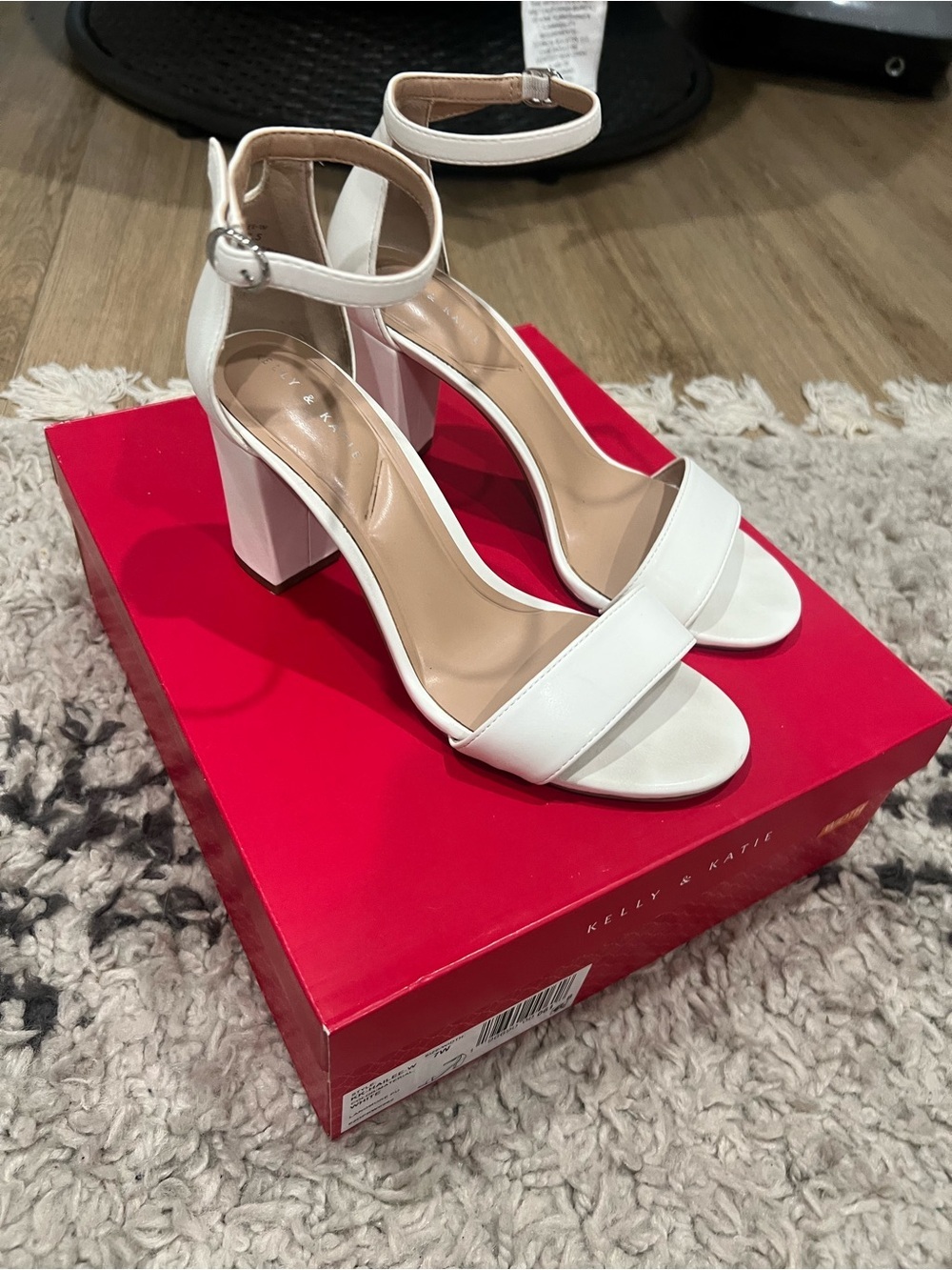 Kelly & Katie White Ankle-Strap Block Heels